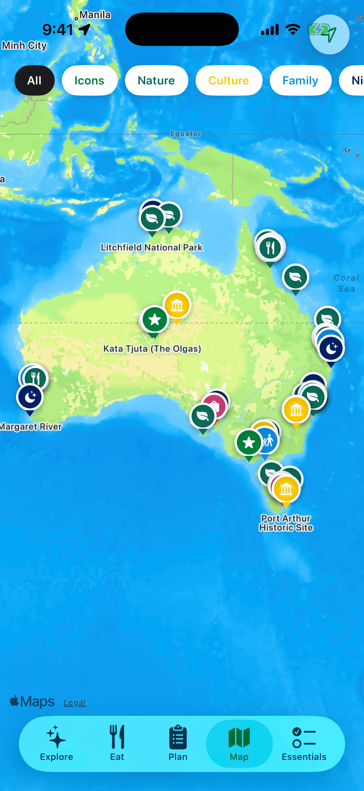 Map screen of the VisitAustralia app